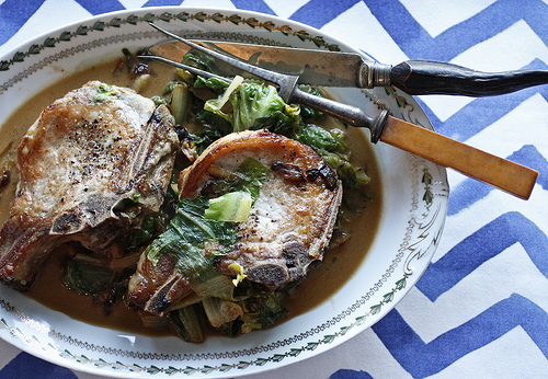 mustard braised lettuce pork chops